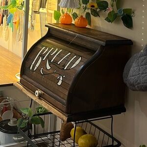 Vintage Wooden Roll-Top Bread Box